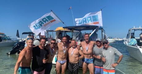 Raw Hire's Managing Director and his team at the Rottnest Channel Swim